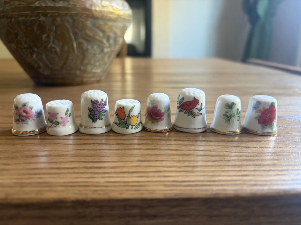 Vintage Thimbles Porcelain Floral Thimble Set Of 8 Cottagecore Trinkets